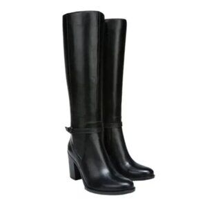 Naturalizer NWT Kalina Black Leather Wide Calf Heeled Knee High Boots Size 9